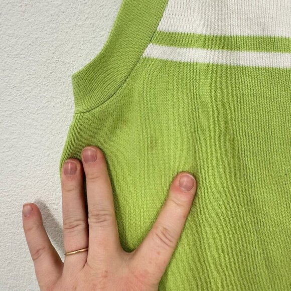 Vintage 90s Papillon Pastel Lime Green Sweater Set, Size M - Unique Striped Trim - Picture 2 of 9